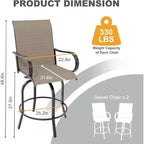 Acekool Lot de 2 tabourets de bar pivotants d'extérieur avec dossier haut et accoudoirs, chaises de terrasse en textilène toutes saisons avec rotation à 360° pour terrasse et patio