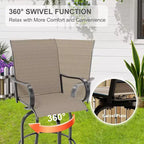 Acekool Lot de 2 tabourets de bar pivotants d'extérieur avec dossier haut et accoudoirs, chaises de terrasse en textilène toutes saisons avec rotation à 360° pour terrasse et patio