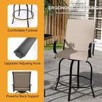 Acekool Lot de 2 tabourets de bar pivotants d'extérieur avec dossier haut et accoudoirs, chaises de terrasse en textilène toutes saisons avec rotation à 360° pour terrasse et patio