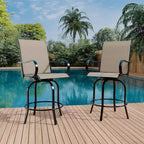 Acekool Lot de 2 tabourets de bar pivotants d'extérieur avec dossier haut et accoudoirs, chaises de terrasse en textilène toutes saisons avec rotation à 360° pour terrasse et patio