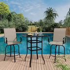 Acekool Lot de 2 tabourets de bar pivotants d'extérieur avec dossier haut et accoudoirs, chaises de terrasse en textilène toutes saisons avec rotation à 360° pour terrasse et patio