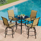Acekool Lot de 2 tabourets de bar pivotants d'extérieur avec dossier haut et accoudoirs, chaises de terrasse en textilène toutes saisons avec rotation à 360° pour terrasse et patio