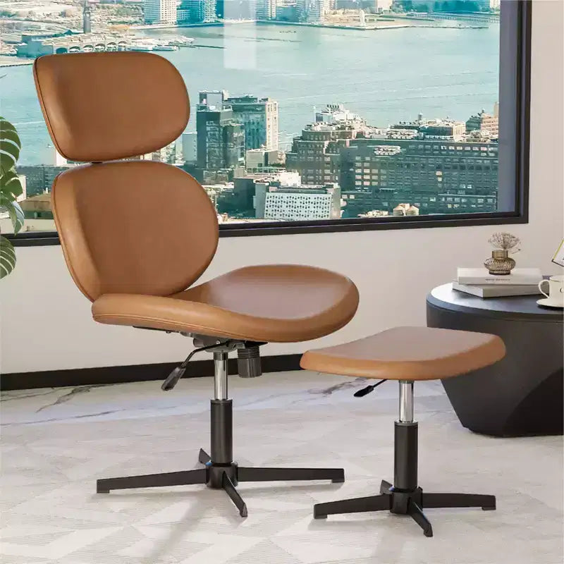 Bestier Swivel Office Chair With Ottoman, Reclining Desk Chair with Adjustable High Back & Headrest, PU Gaming Chair Ergonomic Computer Chair