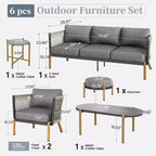 Captiva Designs 6pc Modern Outdoor Patio Woven Rope Sofa Conversation Set with Ottoman