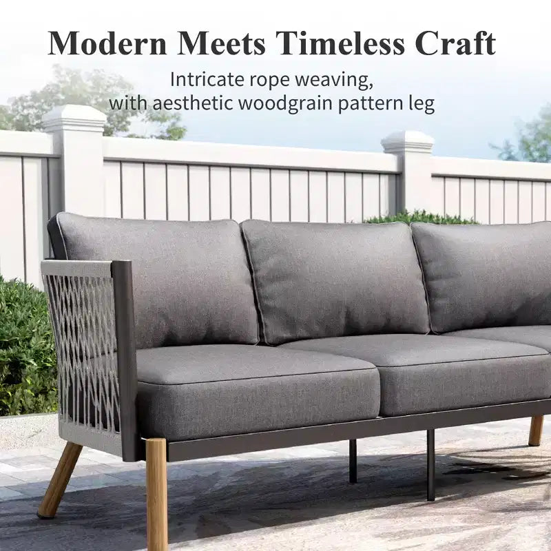 Captiva Designs 6pc Modern Outdoor Patio Woven Rope Sofa Conversation Set with Ottoman