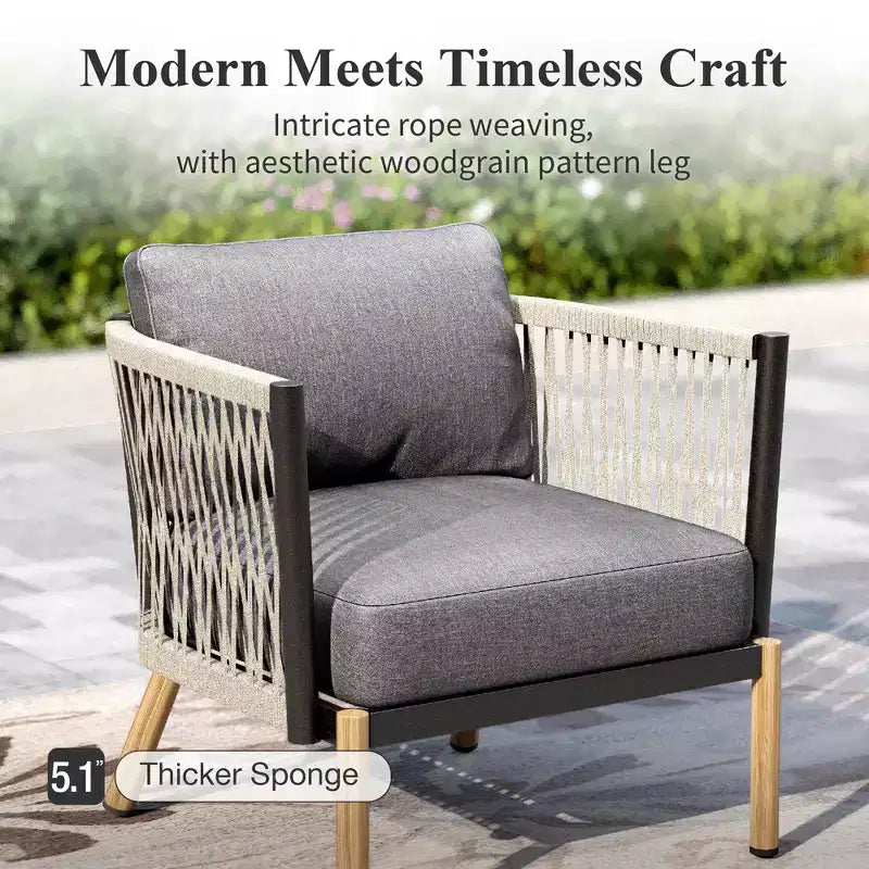 Captiva Designs 6pc Modern Outdoor Patio Woven Rope Sofa Conversation Set with Ottoman
