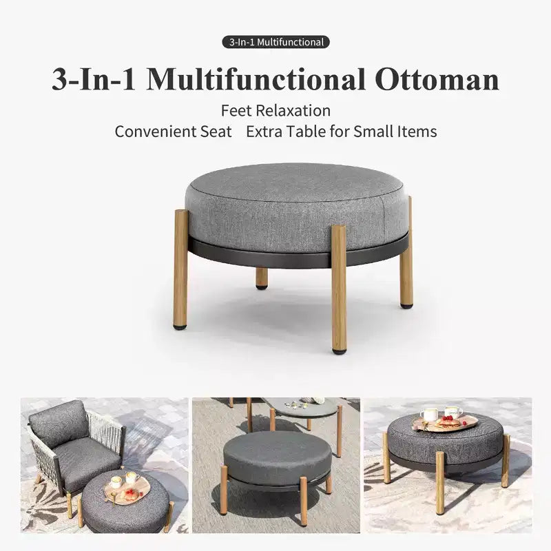 Captiva Designs 6pc Modern Outdoor Patio Woven Rope Sofa Conversation Set with Ottoman
