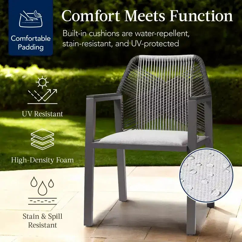 Best Choice Products Set of 2 Indoor/Outdoor Aluminum Woven Rope Dining Chairs w/ Armrests