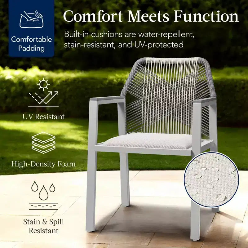 Best Choice Products Set of 2 Indoor/Outdoor Aluminum Woven Rope Dining Chairs w/ Armrests