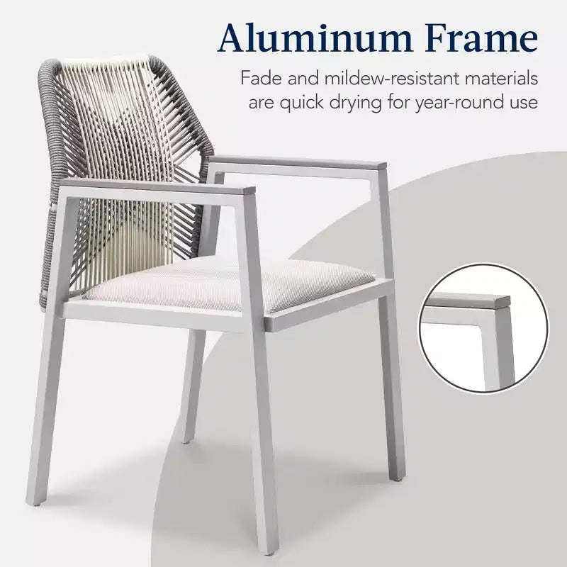 Best Choice Products Set of 2 Indoor/Outdoor Aluminum Woven Rope Dining Chairs w/ Armrests