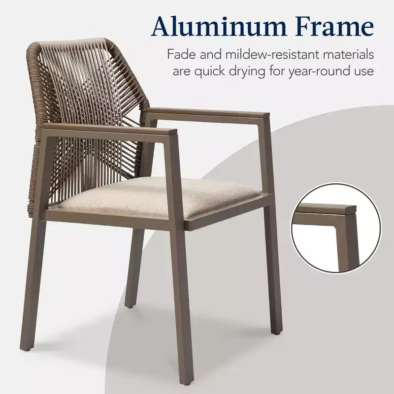 Best Choice Products Set of 2 Indoor/Outdoor Aluminum Woven Rope Dining Chairs w/ Armrests