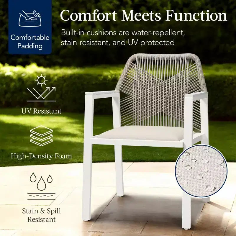 Best Choice Products Set of 2 Indoor/Outdoor Aluminum Woven Rope Dining Chairs w/ Armrests