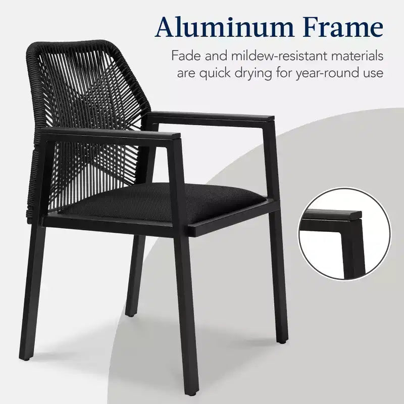 Best Choice Products Set of 2 Indoor/Outdoor Aluminum Woven Rope Dining Chairs w/ Armrests