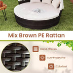 Costway Patio Round Daybed PE Rattan Cushioned Sectional Seating with Retractable Canopy