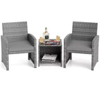 Ensemble de meubles de patio Costway 3 pièces avec table basse en verre trempé et coussins de siège moelleux gris/noir/blanc