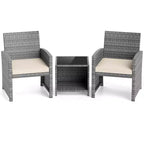 Ensemble de meubles de patio Costway 3 pièces avec table basse en verre trempé et coussins de siège moelleux gris/noir/blanc