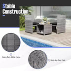 Ensemble de meubles de patio Costway 3 pièces avec table basse en verre trempé et coussins de siège moelleux gris/noir/blanc