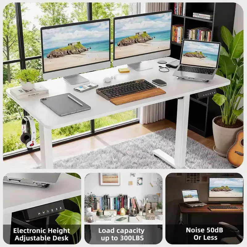 MAYEERTY Bureau électrique debout blanc 48x24 - Plateau d'un seul tenant, réglage électrique de la hauteur