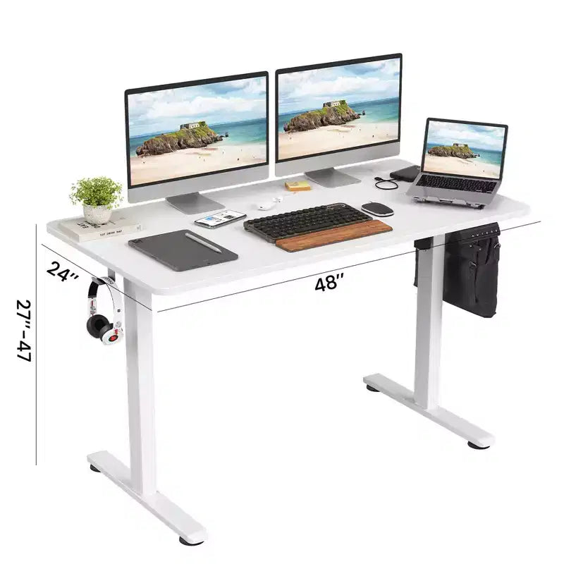 MAYEERTY Bureau électrique debout blanc 48x24 - Plateau d'un seul tenant, réglage électrique de la hauteur