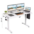 MAYEERTY Bureau électrique debout blanc 48x24 - Plateau d'un seul tenant, réglage électrique de la hauteur