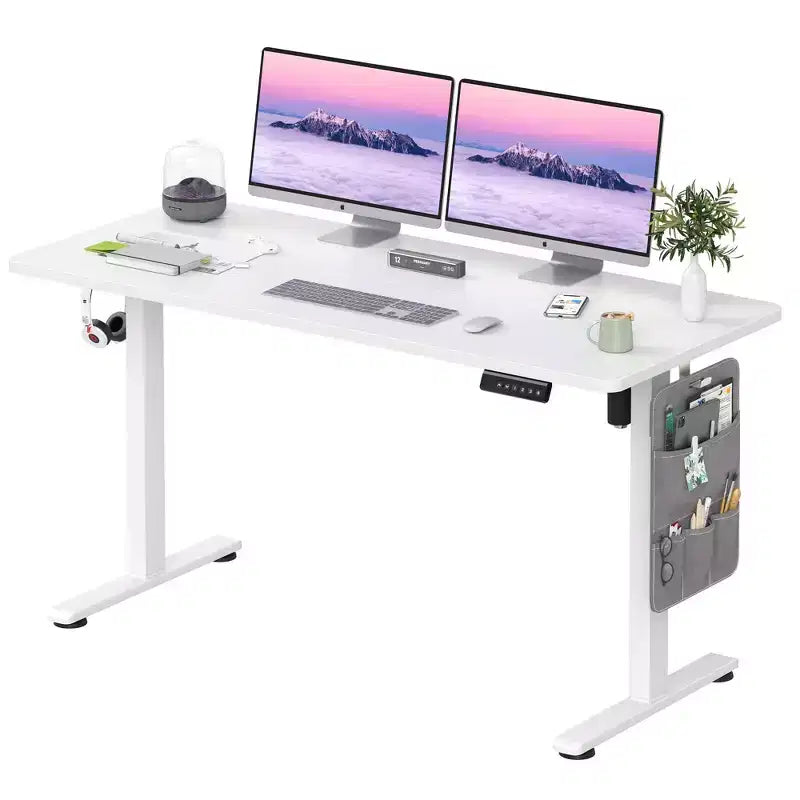 MAYEERTY Bureau électrique debout blanc 48x24 - Plateau d'un seul tenant, réglage électrique de la hauteur