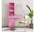 Okak Vanity Table with Lights, Modern Sleek Vanity Desk with Multi-Tier Storage System & Built-In Mirror, Bedroom Makeup Set for Space, Pink