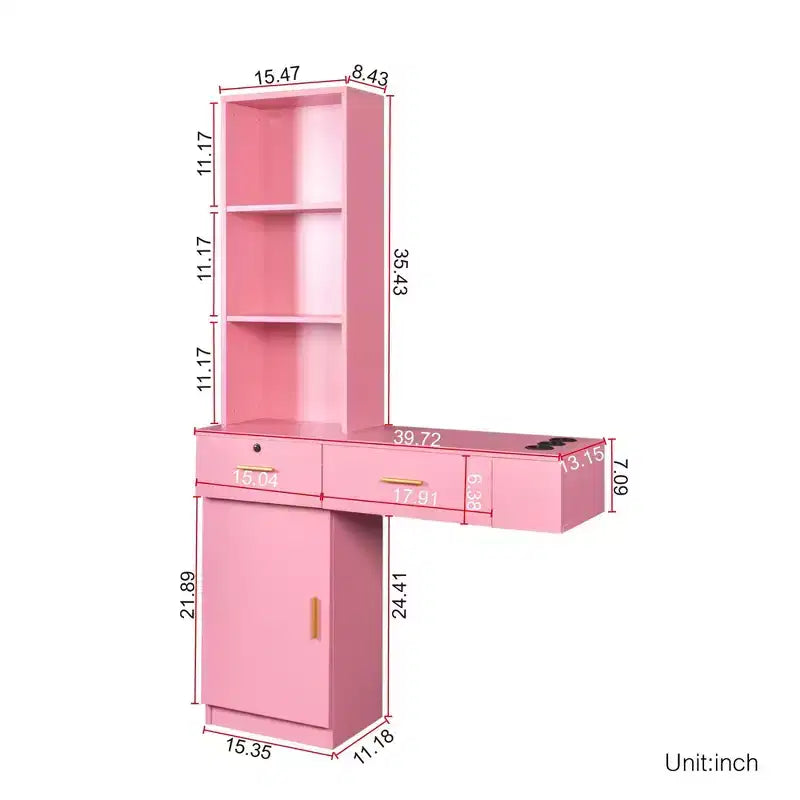 Okak Vanity Table with Lights, Modern Sleek Vanity Desk with Multi-Tier Storage System & Built-In Mirror, Bedroom Makeup Set for Space, Pink