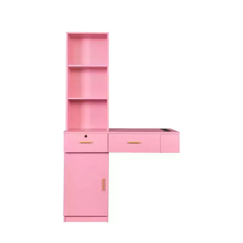 Okak Vanity Table with Lights, Modern Sleek Vanity Desk with Multi-Tier Storage System & Built-In Mirror, Bedroom Makeup Set for Space, Pink