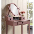Okak Vanity Table and Chair Set, Wooden Makeup Vanity Table and Stool Set for Bedroom Living Room, with Elegant Mirror Oval Shape, Rose Gold