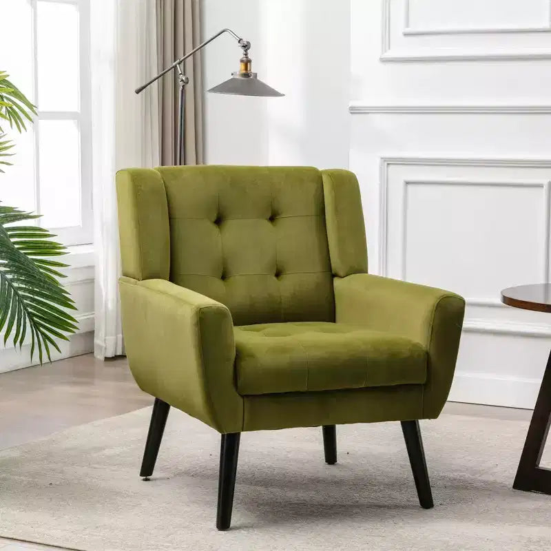 Fauteuil d'appoint Okak pour chambre à coucher, fauteuil de salon moderne en cuir souple ergonomique, avec pieds noirs pour intérieur
