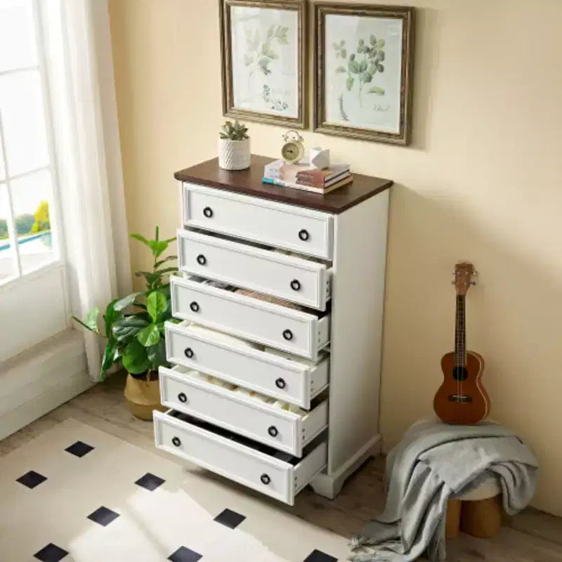 Commode moderne à 6 tiroirs, commodes pour chambre à coucher, chiffonnier haut, organisateurs et rangement de placard pour vêtements - Poignée facile à tirer