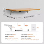 VEVOR Wall Mounted Folding Table, 47.24 x 19.69 Wall Mount Drop Leaf Table, Wooden Floating Desk with Iron Bracket, Fold Down Desk