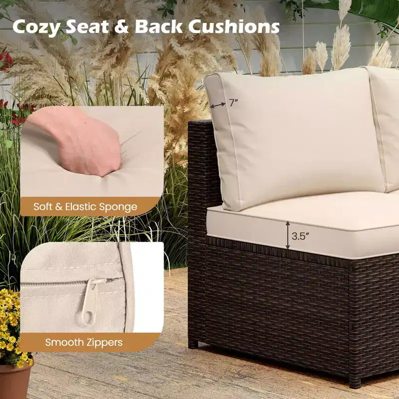 Costway 8 PCS Patio Furniture Set with Storage Box & Tempered Glass Coffee Table Beige