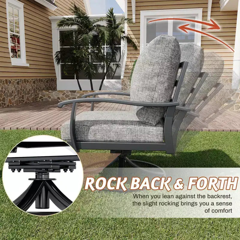 EROMMY 6 PCS Outdoor Metal Conversation Set With 360 Swivel Rocking Chairs, Sofa, &Ottoman For Patio, Garden, Deck Or Poolside