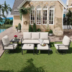 EROMMY 6 PCS Outdoor Metal Conversation Set With 360 Swivel Rocking Chairs, Sofa, &Ottoman For Patio, Garden, Deck Or Poolside