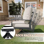 EROMMY 6 PCS Outdoor Metal Conversation Set With 360 Swivel Rocking Chairs, Sofa, &Ottoman For Patio, Garden, Deck Or Poolside