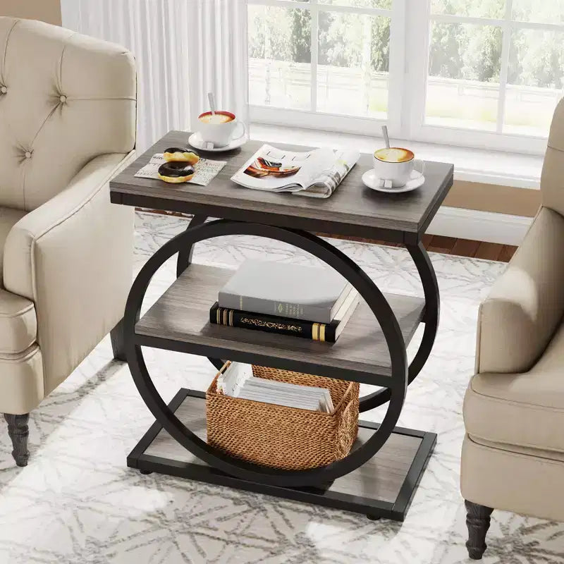 MAYEERTY Industrial 3 Tier Sofa Side Table Slim Design Multifunctional Home Use