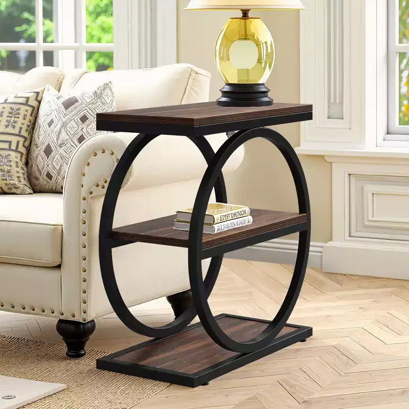 MAYEERTY Industrial 3 Tier Sofa Side Table Slim Design Multifunctional Home Use