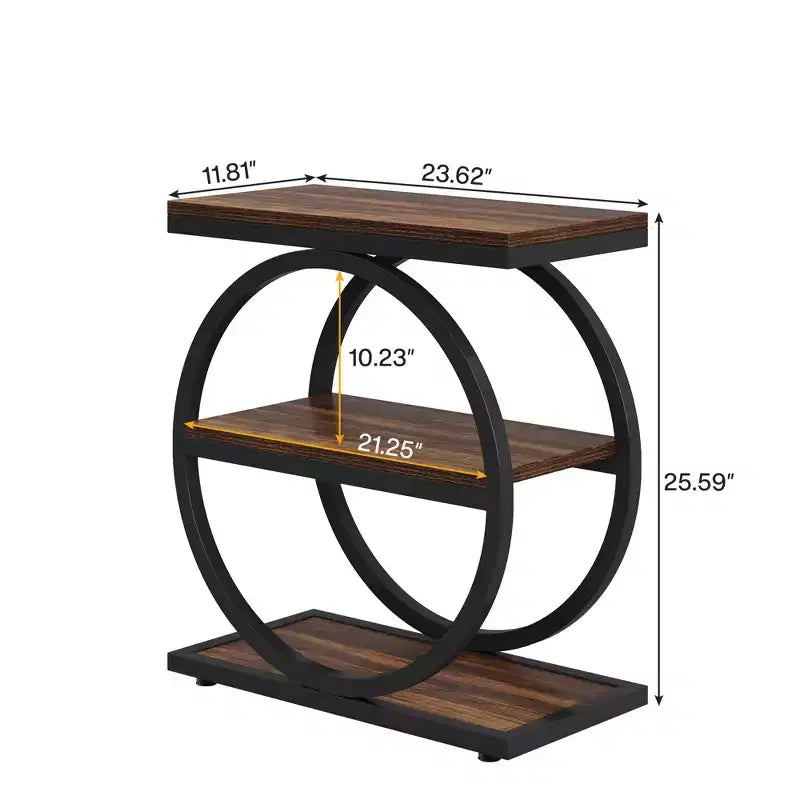 MAYEERTY Industrial 3 Tier Sofa Side Table Slim Design Multifunctional Home Use