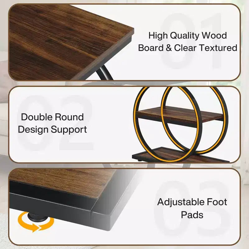 MAYEERTY Industrial 3 Tier Sofa Side Table Slim Design Multifunctional Home Use