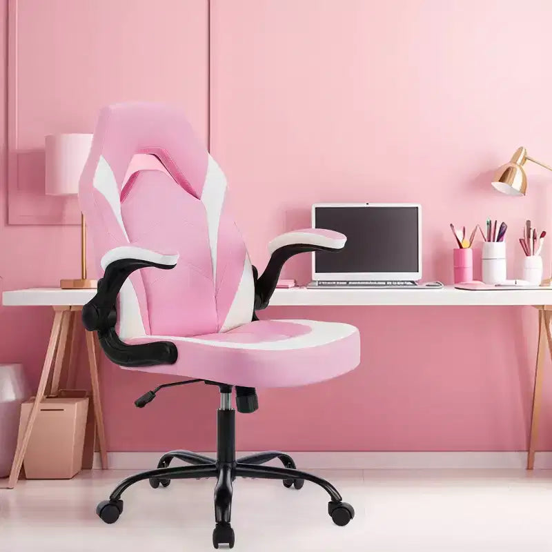 Bestier Gaming Chair, PU Leather Computer Swivel Chair with Lumbar Support, Adjustable Backrest and Flip-up Armrest for Home Office Desk Chair