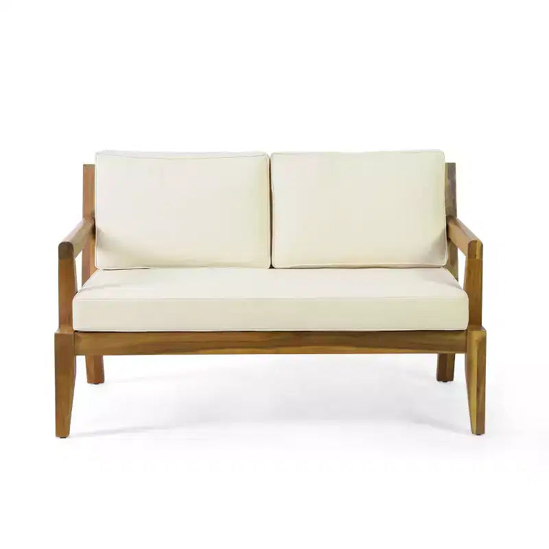 Christopher Knight Home Rossville Outdoor Acacia Wood 4 Seater Chat Set with Cushions, Teak/Beige