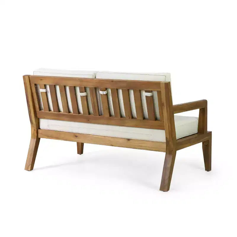 Christopher Knight Home Rossville Outdoor Acacia Wood 4 Seater Chat Set with Cushions, Teak/Beige