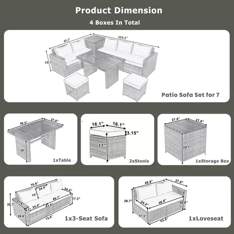 Whisen 6-Piece Outdoor PE Rattan Sofa Set with Storage Box & Removable Covers