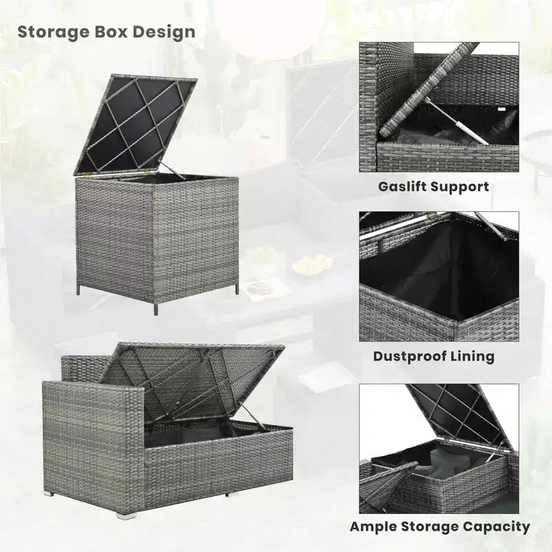 Whisen 6-Piece Outdoor PE Rattan Sofa Set with Storage Box & Removable Covers