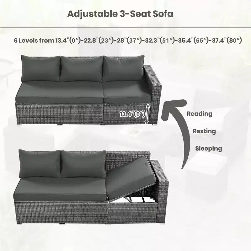 Whisen 6-Piece Outdoor PE Rattan Sofa Set with Storage Box & Removable Covers