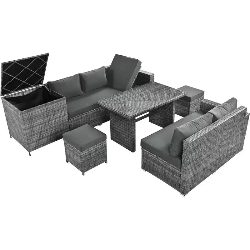 Whisen 6-Piece Outdoor PE Rattan Sofa Set with Storage Box & Removable Covers
