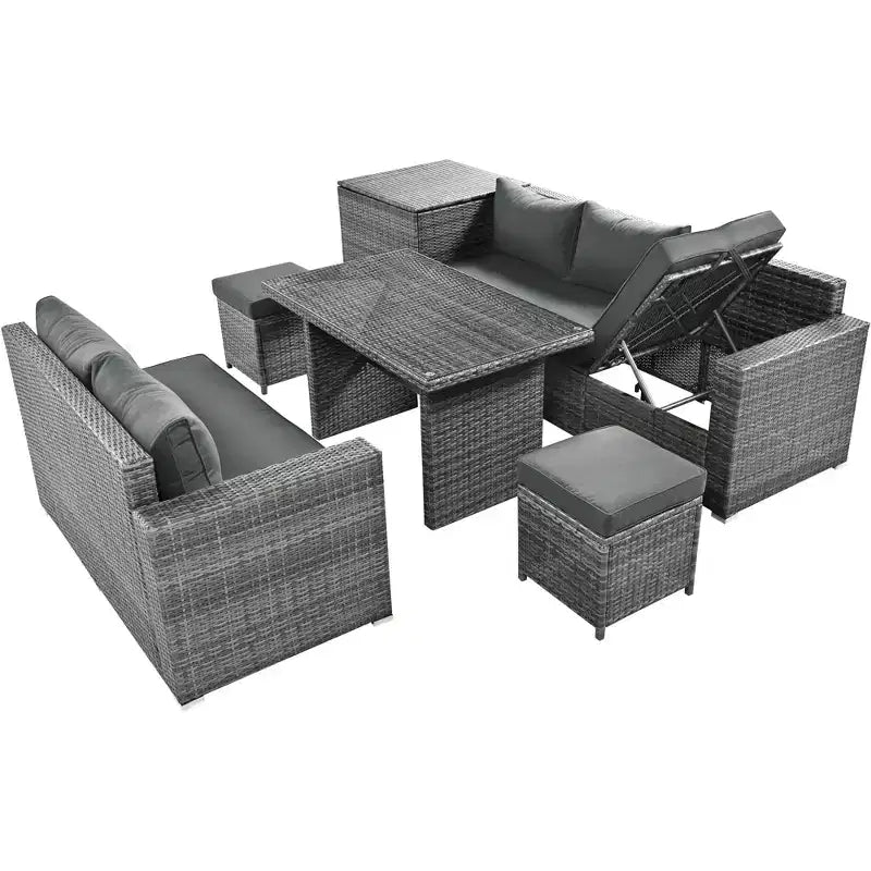 Whisen 6-Piece Outdoor PE Rattan Sofa Set with Storage Box & Removable Covers