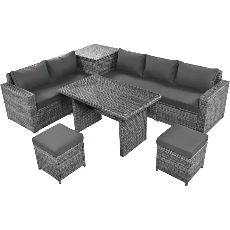 Whisen 6-Piece Outdoor PE Rattan Sofa Set with Storage Box & Removable Covers