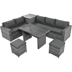 Whisen 6-Piece Outdoor PE Rattan Sofa Set with Storage Box & Removable Covers